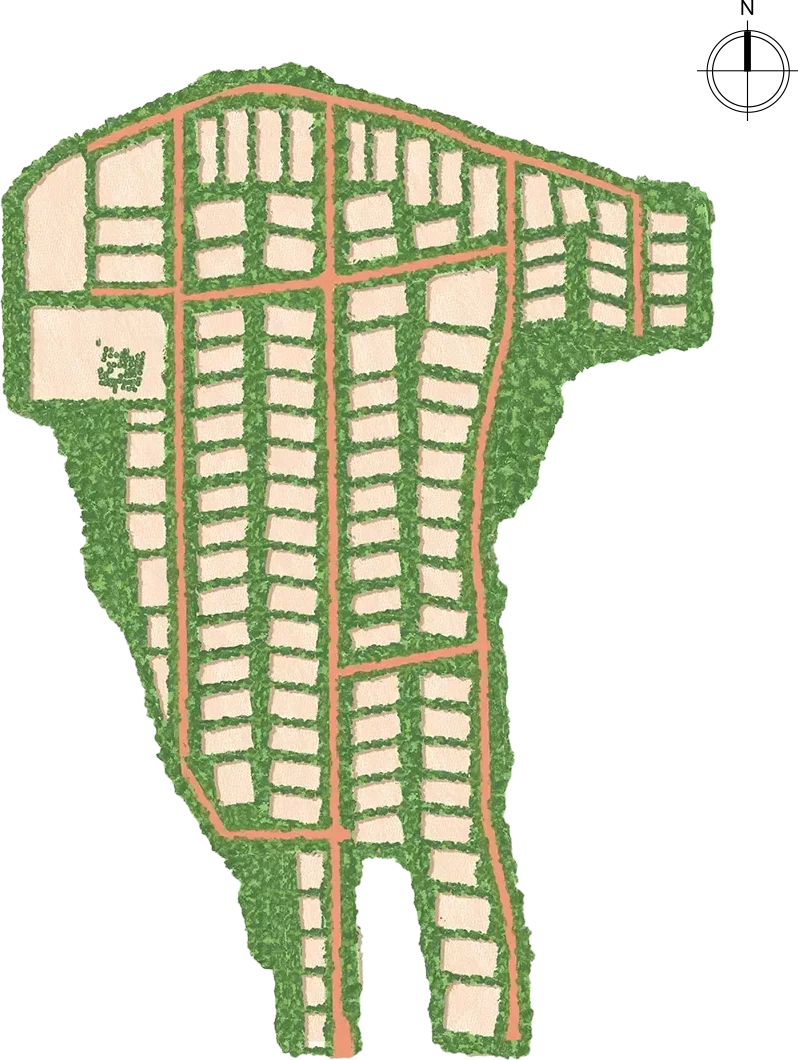 Plot layout map of Woods Shamshabad with the forest belts, roads and plots