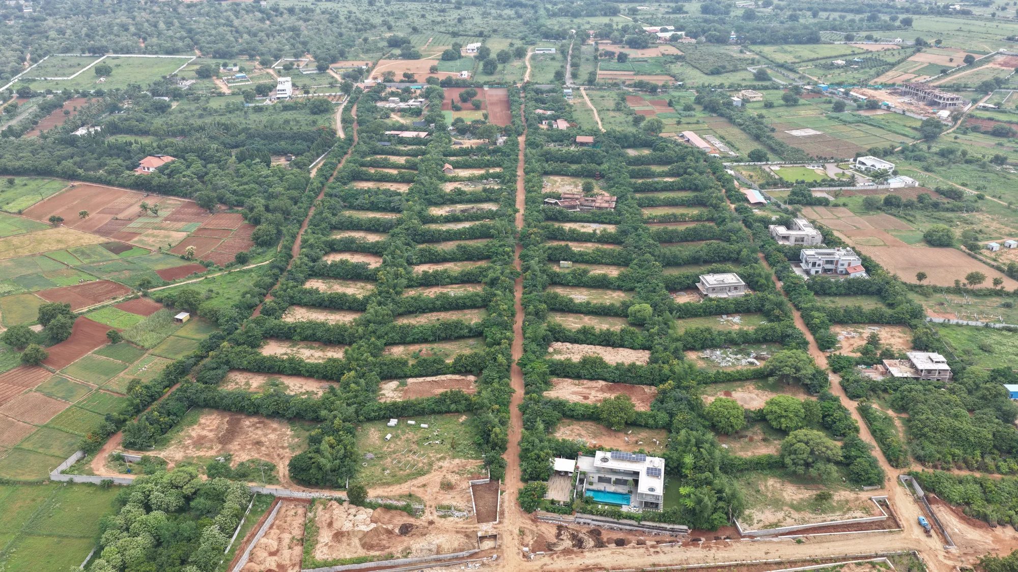 Aerial view of the plot layout at Woods Shamshabad, Hyderabad