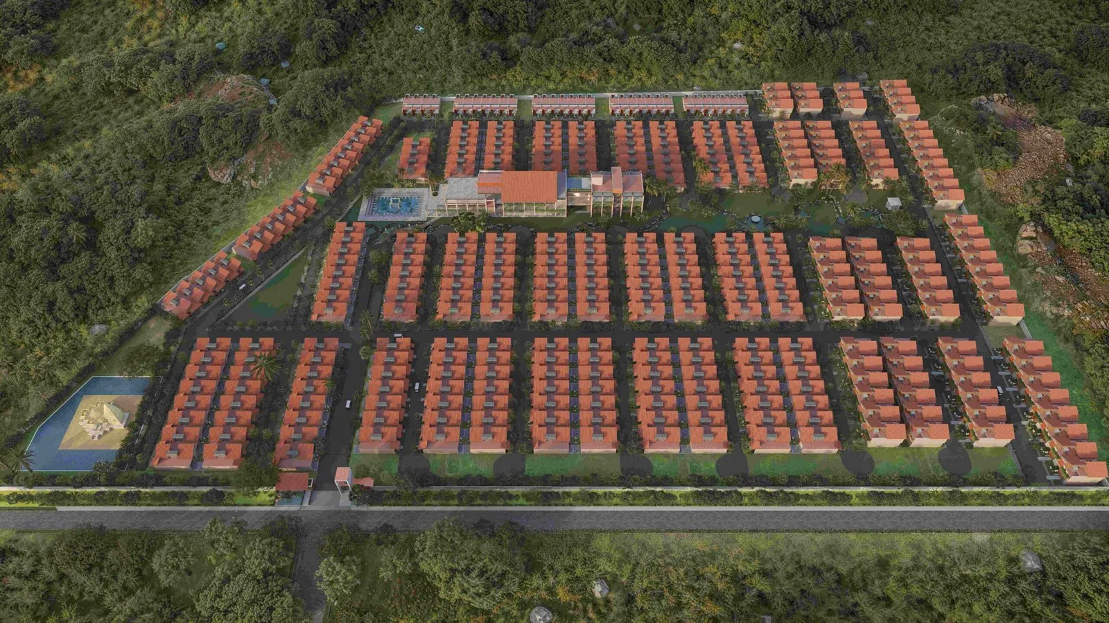 Illustrative aerial view of a villa layout from another Stonecraft project